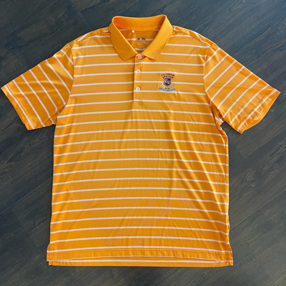 ADIDAS PureMotion Performance Orange White Stripe Golf Polo Moisture Wicking L